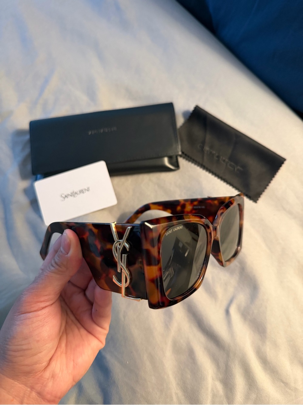 Saint Laurent Black Gold Logo Sunglasses Case with Cloth